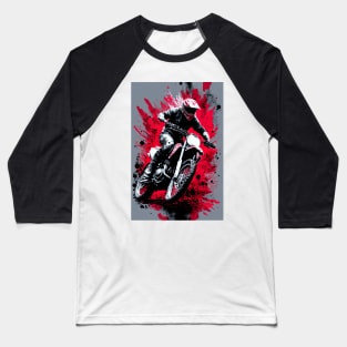 Dirt Bike With Red and Black Paint Splash Design Baseball T-Shirt